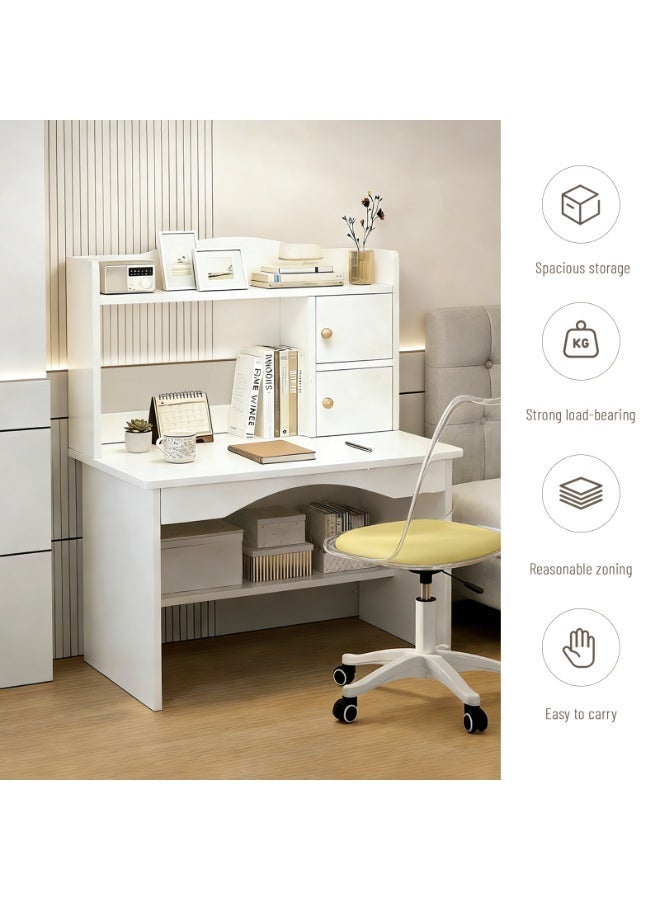 شويوين مكتب كتابة منزلي، طاولة مكتب، مكتب أبيض عصري مع خزانة علوية وأدراج، مع أرفف تخزين، طاولة دراسة لغرفة النوم، مناسب للمساحات الصغيرة - Image 5